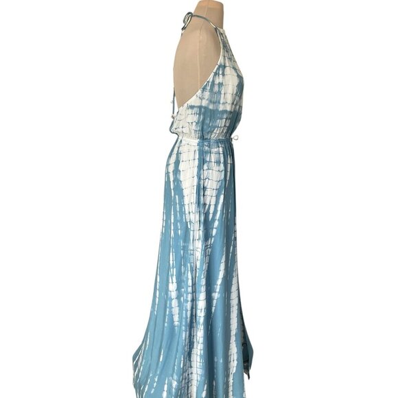 NWT Lulus In a Daydream Blue & White Tie-Dye Maxi Dress - Halter Dress, Size M - Picture 4 of 10